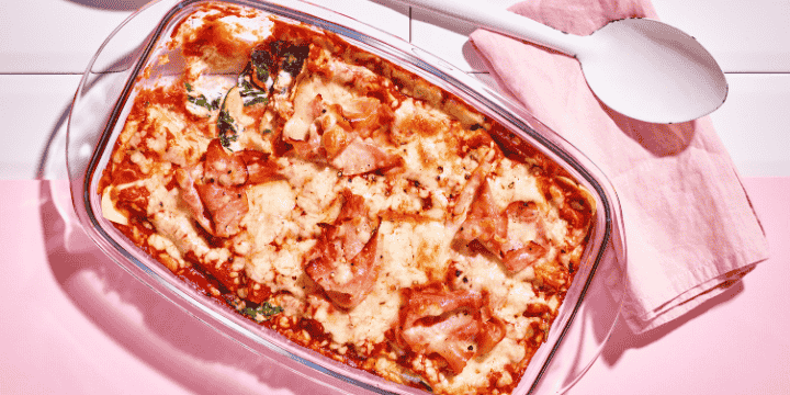 Lasagne d’été au jambon, ricotta, courgettes et épinards